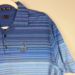 Tiger Woods Golf Polo Pinehurst Mens Medium Blue Striped Short Sleeve Shirt